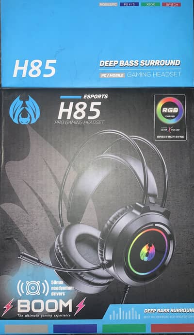 H85 RGB Gaming Headset with Microphone – Surround Sound Stereo Bass Headphones