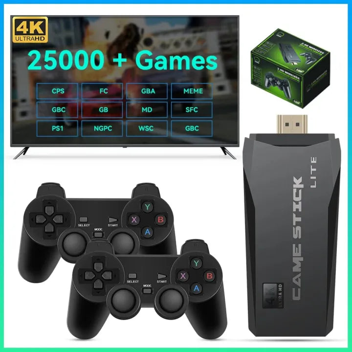 M8 Wireless Retro Game Console – Plug & Play Game Stick with 20,000+ Games, 9 Emulators, 4K HDMI Output, Dual 2.4G Wireless Controllers