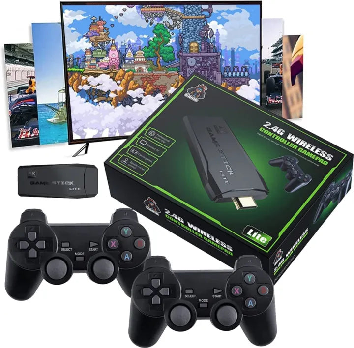 M8 Wireless Retro Game Console – Plug & Play Game Stick with 20,000+ Games, 9 Emulators, 4K HDMI Output, Dual 2.4G Wireless Controllers