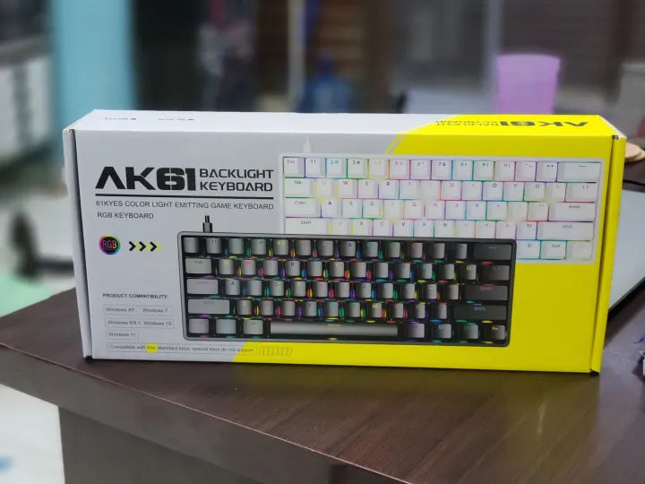 AK61 Mechanical Keyboard- 60% Hot-Swappable – Compact RGB Gaming Board with Easy Switch Replacement, Clicky Blue Switches & Customizable Keycaps