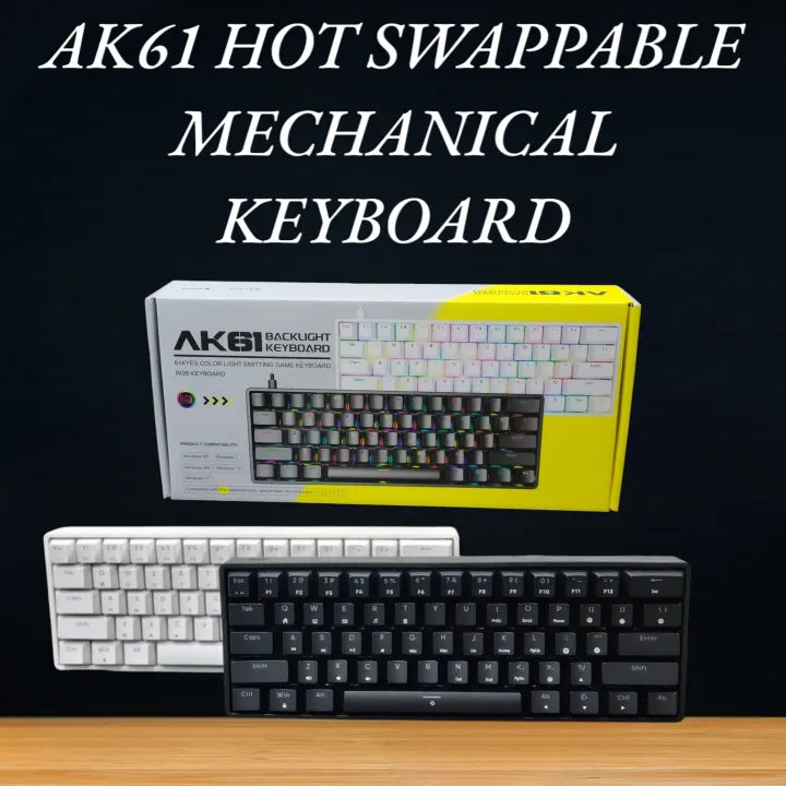 AK61 Mechanical Keyboard- 60% Hot-Swappable – Compact RGB Gaming Board with Easy Switch Replacement, Clicky Blue Switches & Customizable Keycaps